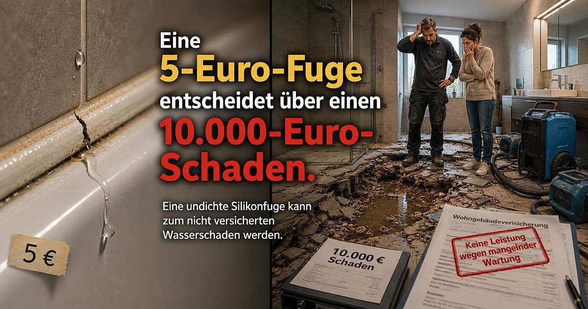 Eine 5-Euro-Silikonfuge entscheidet über einen 10.000-Euro-Wasserschaden — Wartungsfuge an der Duschtasse