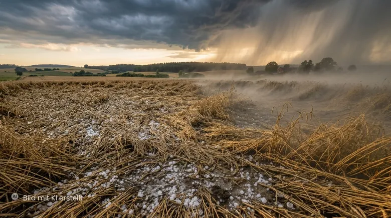 Hagelschaden auf einem Weizenfeld in Sachsen – Ernteversicherung Landwirtschaft